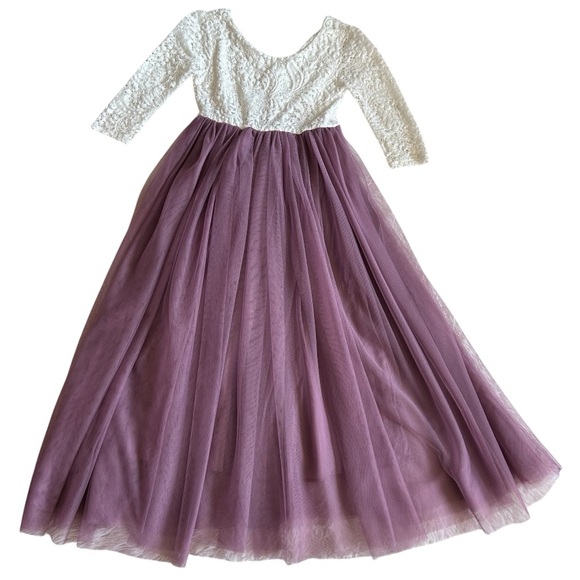 2Bunnies Girl Peony Lace Back A-Line Straight Tutu Tulle Party Flower Dress. 7/8 - Picture 1 of 16